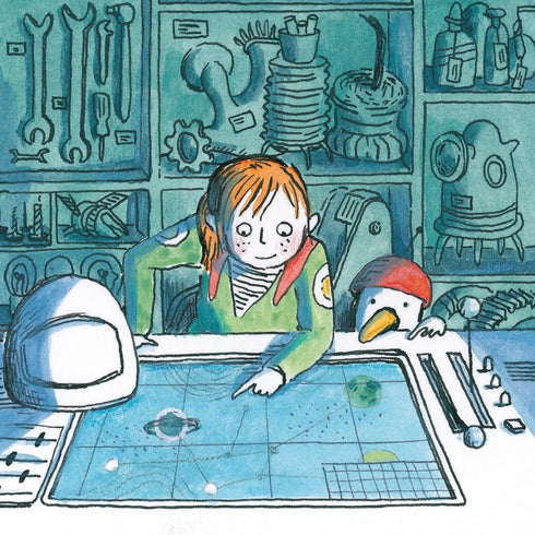 A astronauta Fabi está a recolher lixo espacial.