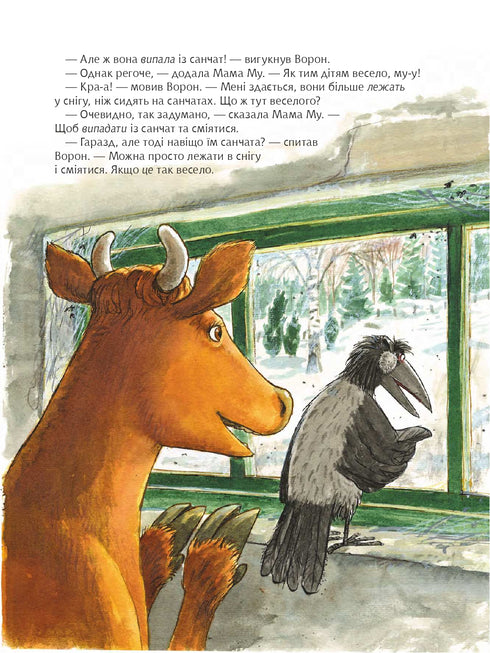 A Mamã Muu anda de trenó.