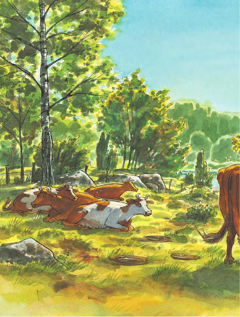 Mamã Mu no escorrega infantil